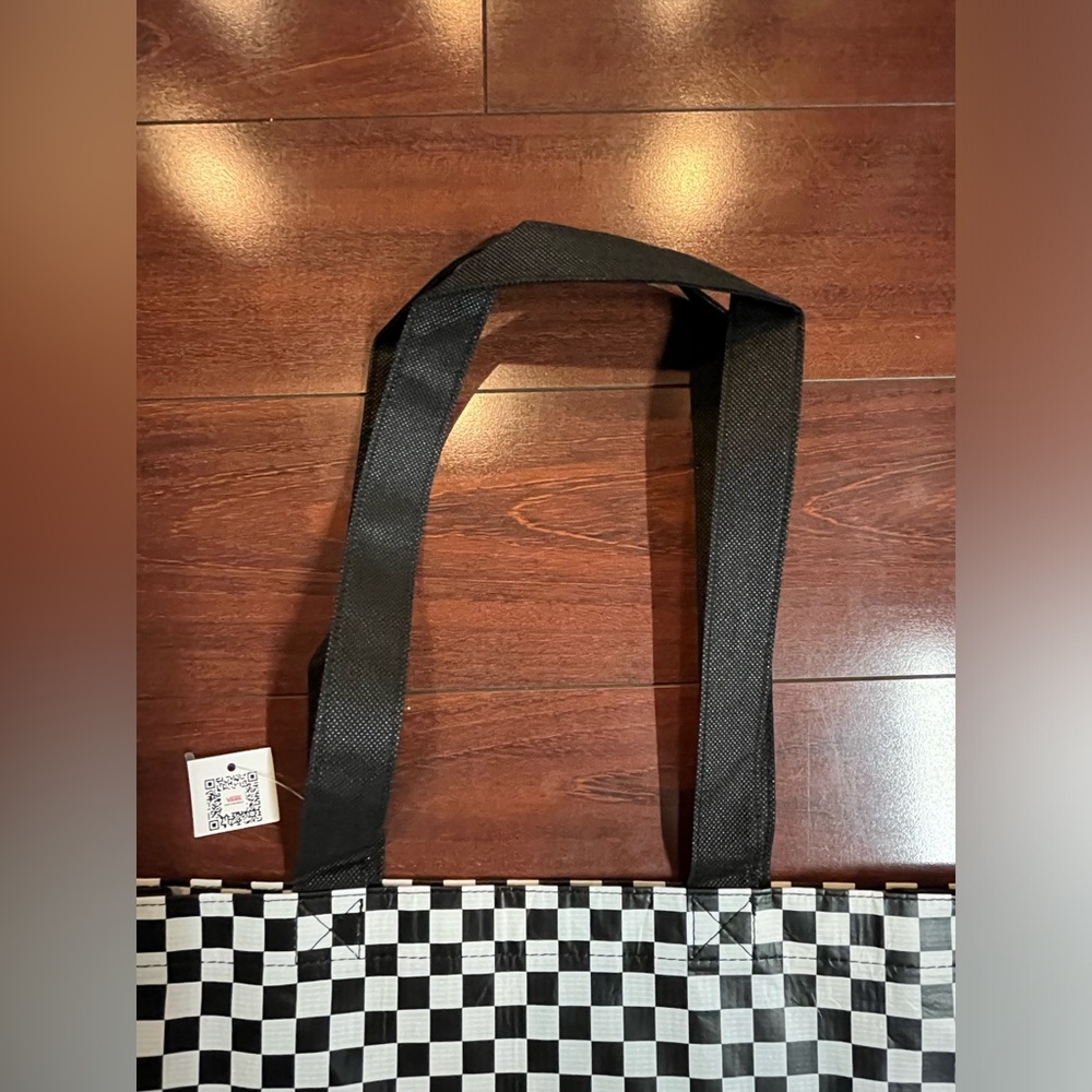 Vans Off The Wall Reusable Large Black White Checkerboard Shopping Tote Bag New - Picture 6 of 16